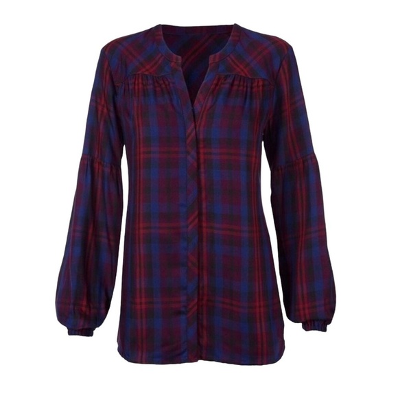 CAbi Tops - CAbi Caroling Joyful Plaid Blouse Button Down Blue Red Size Small Style 4070